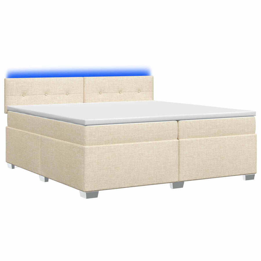 Boxspring Bed met Matras en LED Crèmekleurig 200 x 200 cm Stof