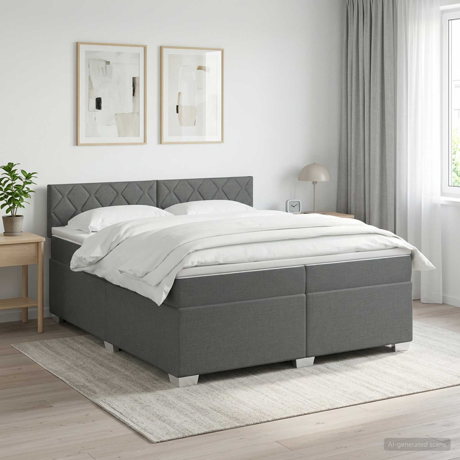 Boxspring Bed met Matras en LED Donkergrijs 200 x 200 cm Stof