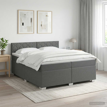 Boxspring Bed met Matras en LED Donkergrijs 200 x 200 cm Stof