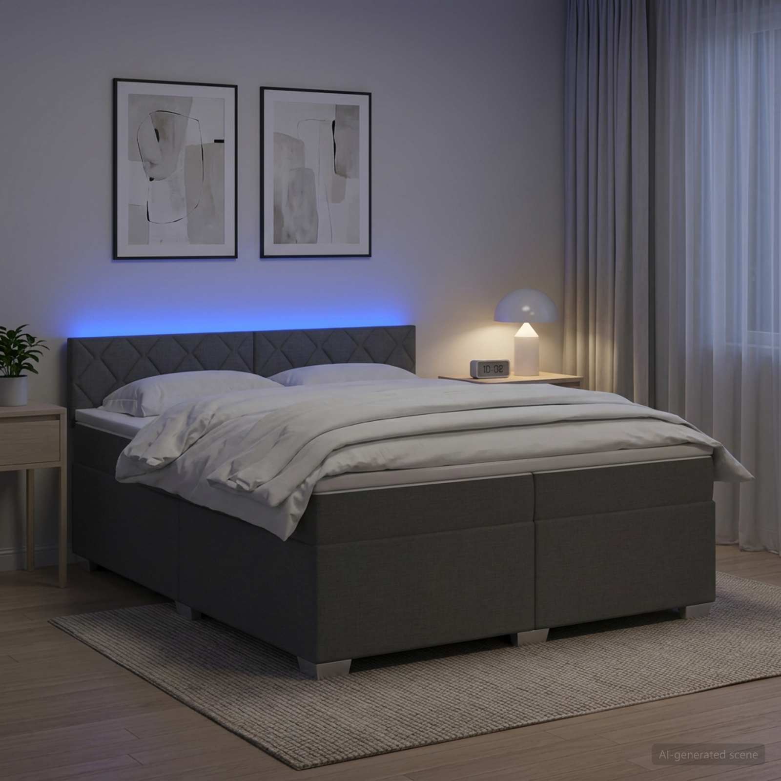Boxspring Bed met Matras en LED Donkergrijs 200 x 200 cm Stof