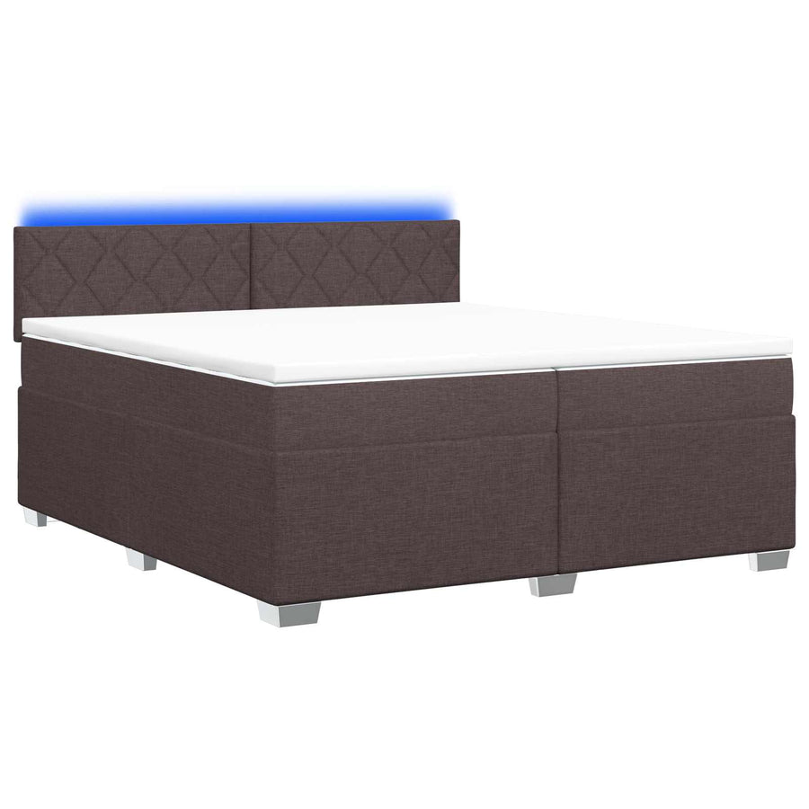 Boxspring Bed met Matras en LED Donkerbruin 200 x 200 cm Stof