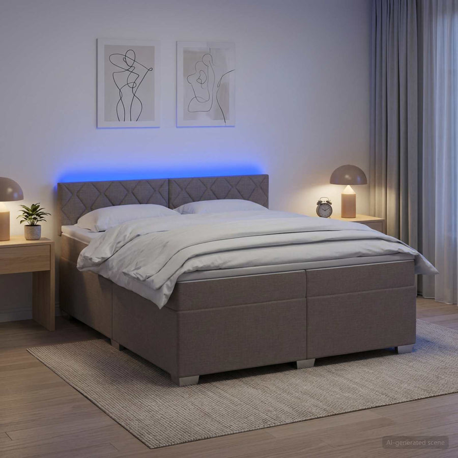 Boxspring Bed met Matras en LED Taupe 200 x 200 cm Stof
