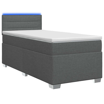 Boxspring Bed met Matras en LED Donkergrijs Enkel Stof