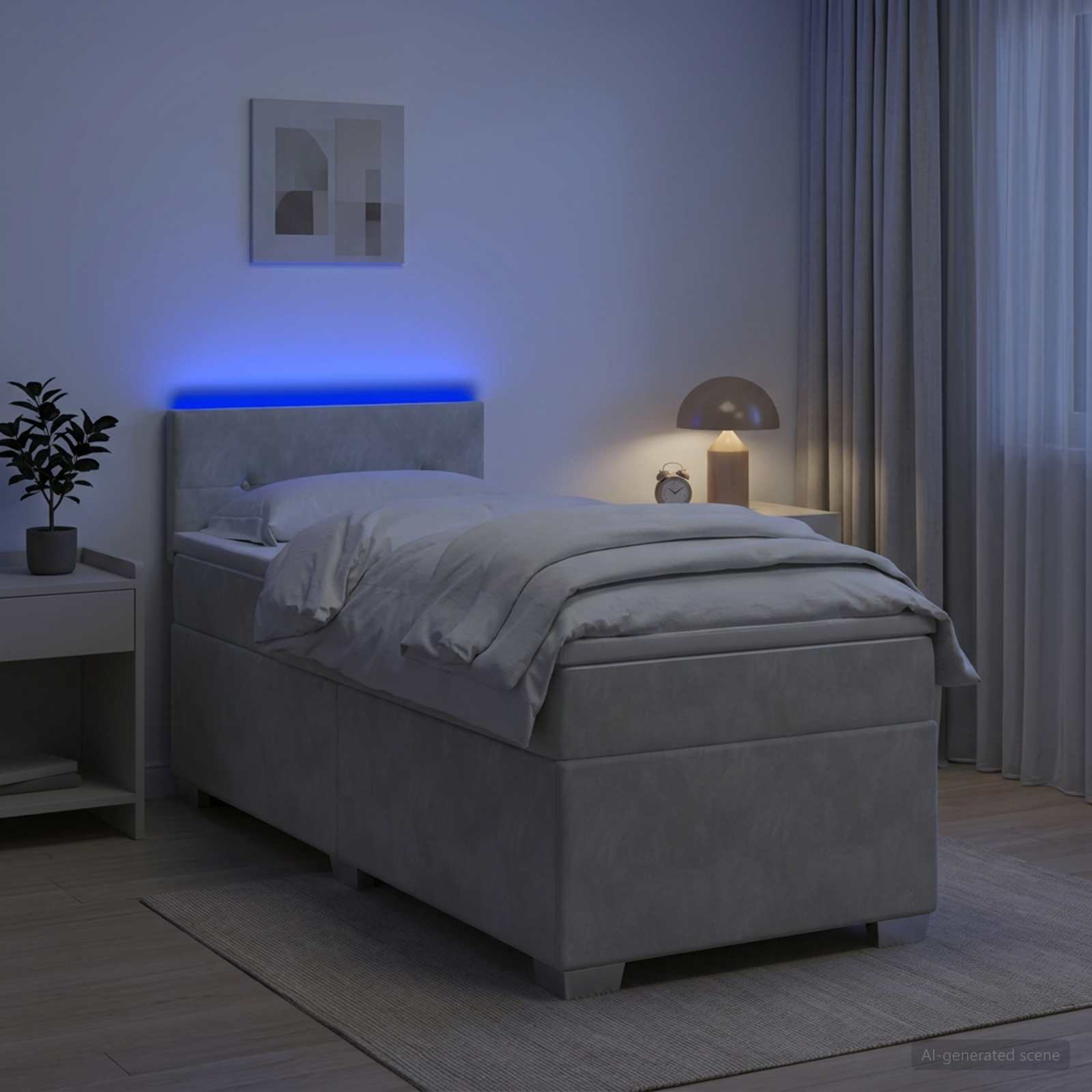 Boxspring Bed met Matras en LED Lichtgrijs 80 x 200 cm fluweel