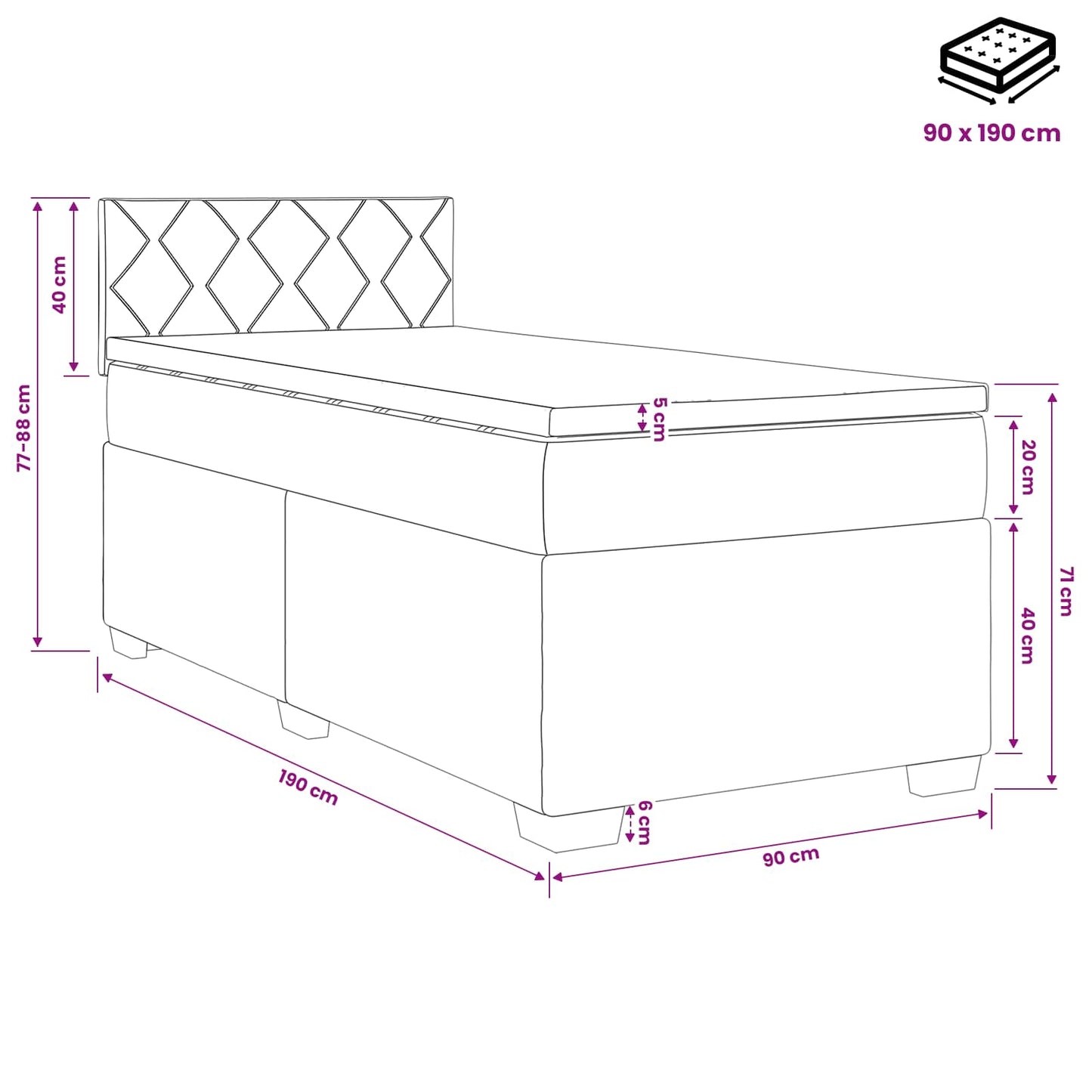 Boxspring Bed met Matras en LED Zwart 90 x 190 cm fluweel