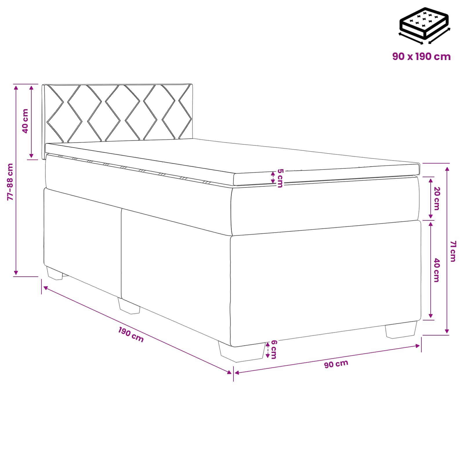 Boxspring Bed met Matras en LED Zwart 90 x 190 cm fluweel