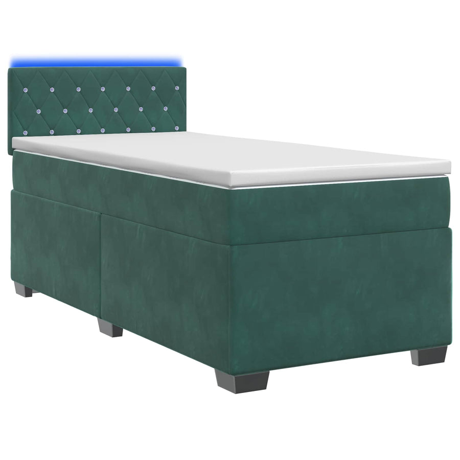 Boxspring Bed met Matras en LED Donkergroen 90 x 200 cm fluweel