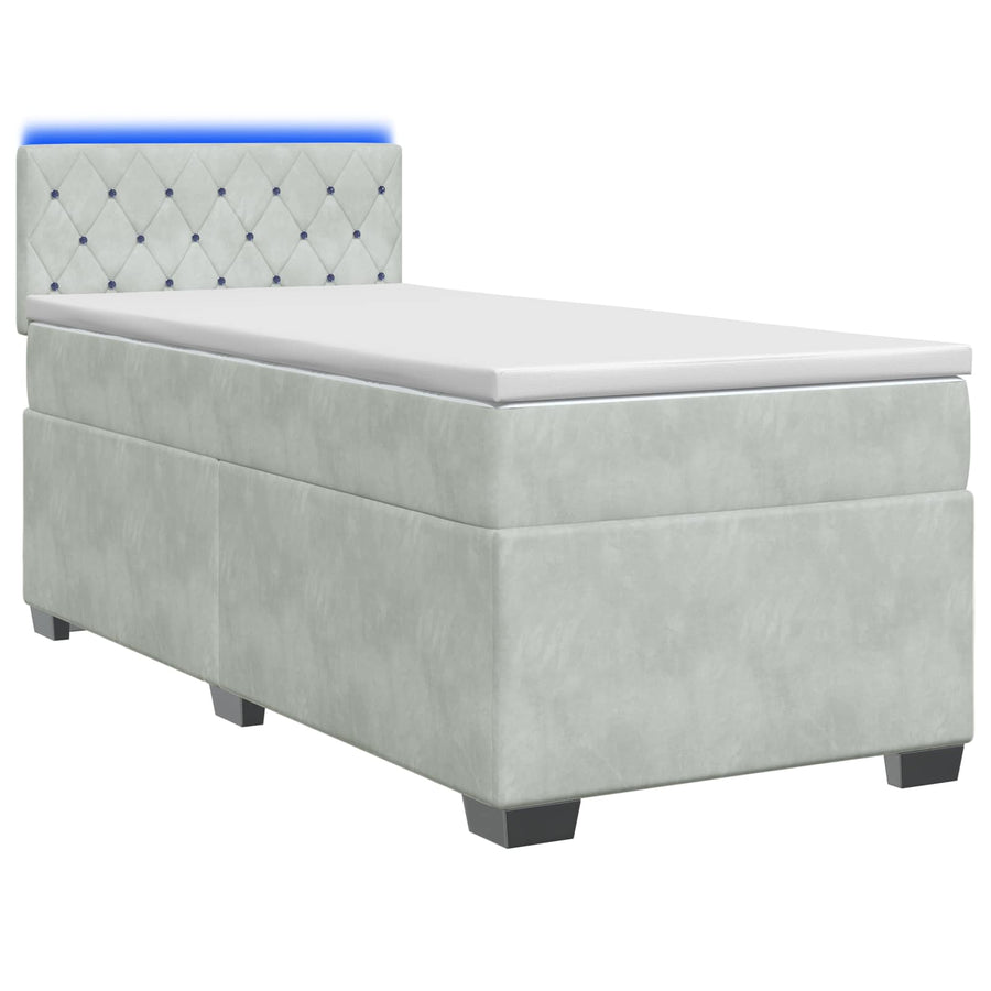 Boxspring Bed met Matras en LED Lichtgrijs 100 x 200 cm fluweel