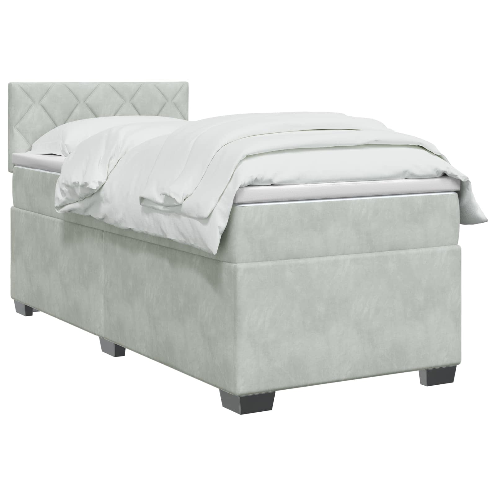 Boxspring Bed met Matras en LED Lichtgrijs 100 x 200 cm fluweel