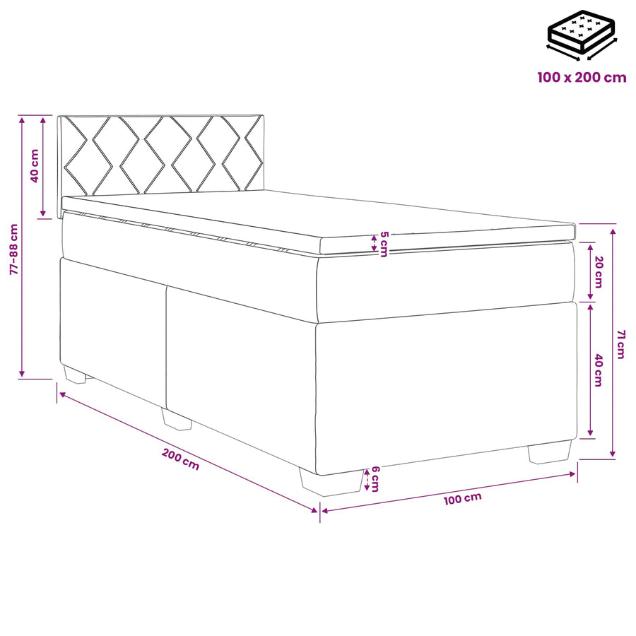 Boxspring Bed met Matras en LED Donkergrijs 100 x 200 cm