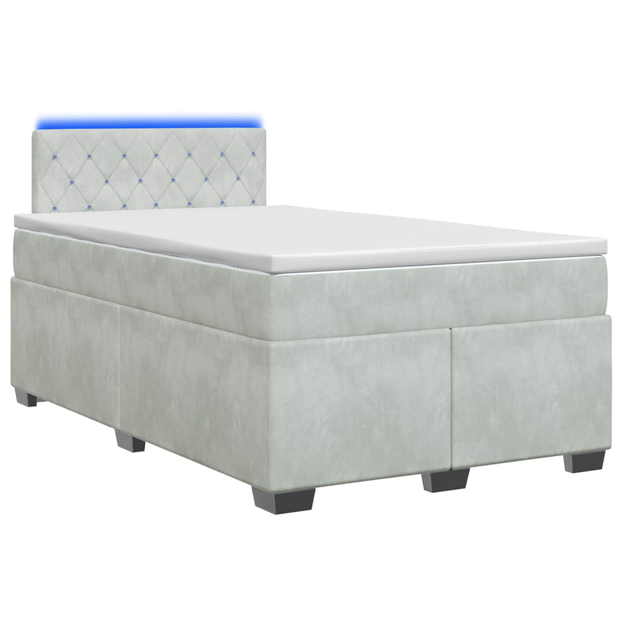 Boxspring Bed met Matras en LED Lichtgrijs 120 x 190 cm fluweel