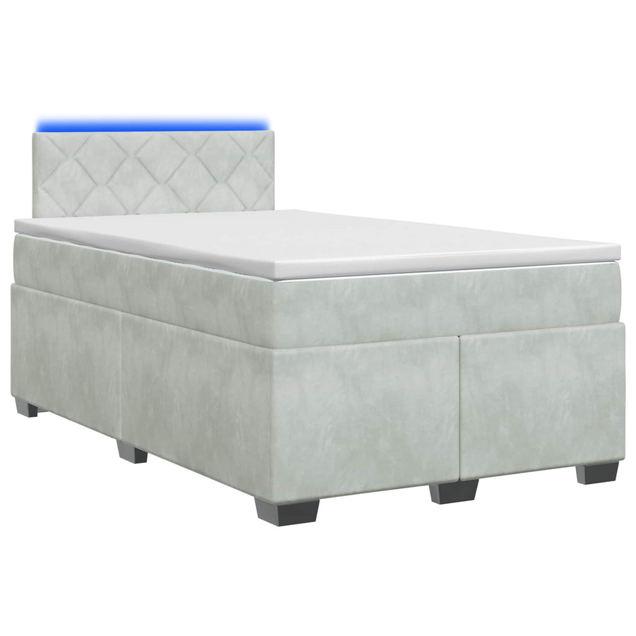 Boxspring Bed met Matras en LED Lichtgrijs 120 x 190 cm fluweel