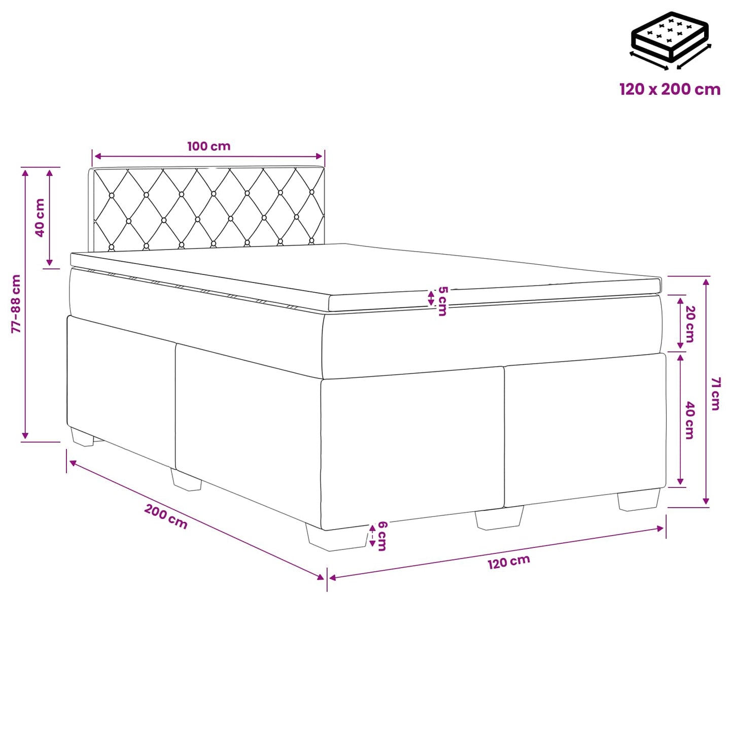 Boxspring Bed met Matras en LED Zwart 120 x 200 cm fluweel