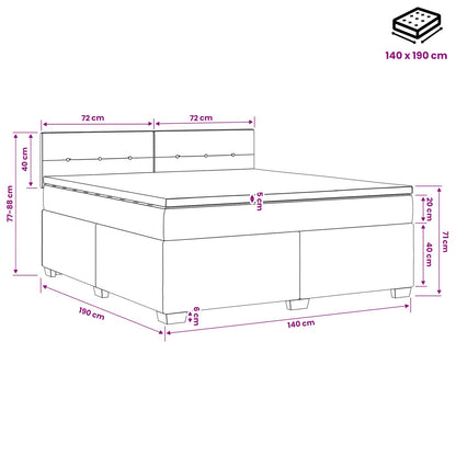 Boxspring Bed met Matras en LED Lichtgrijs 140 x 190 cm fluweel