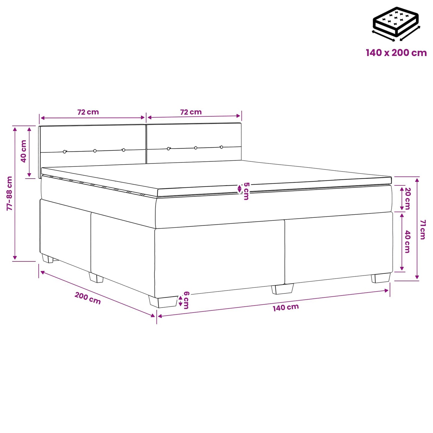 Boxspring Bed met Matras en LED Zwart 140 x 200 cm fluweel