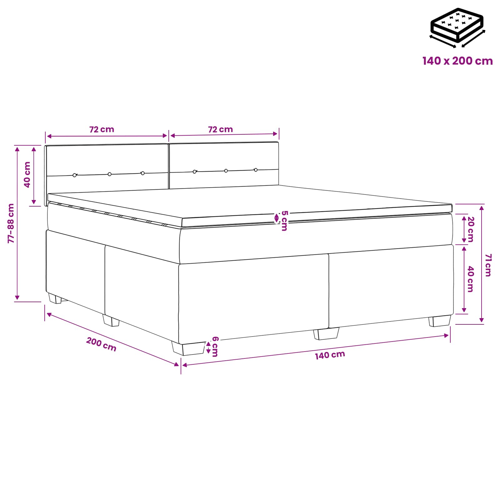 Boxspring Bed met Matras en LED Zwart 140 x 200 cm fluweel