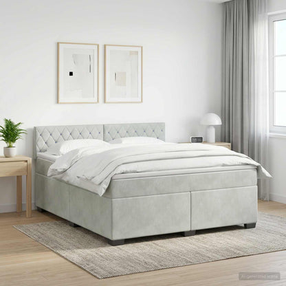 Boxspring Bed met Matras en LED Lichtgrijs 180 x 200 cm fluweel