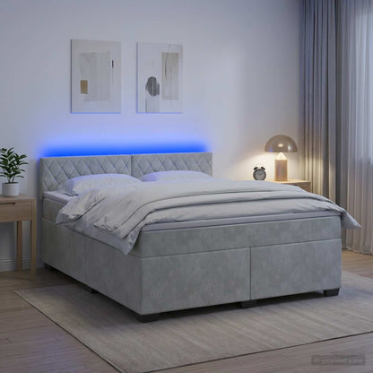 Boxspring Bed met Matras en LED Lichtgrijs 180 x 200 cm fluweel