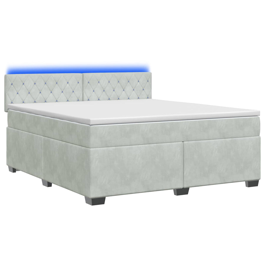 Boxspring Bed met Matras en LED Lichtgrijs 180 x 200 cm fluweel