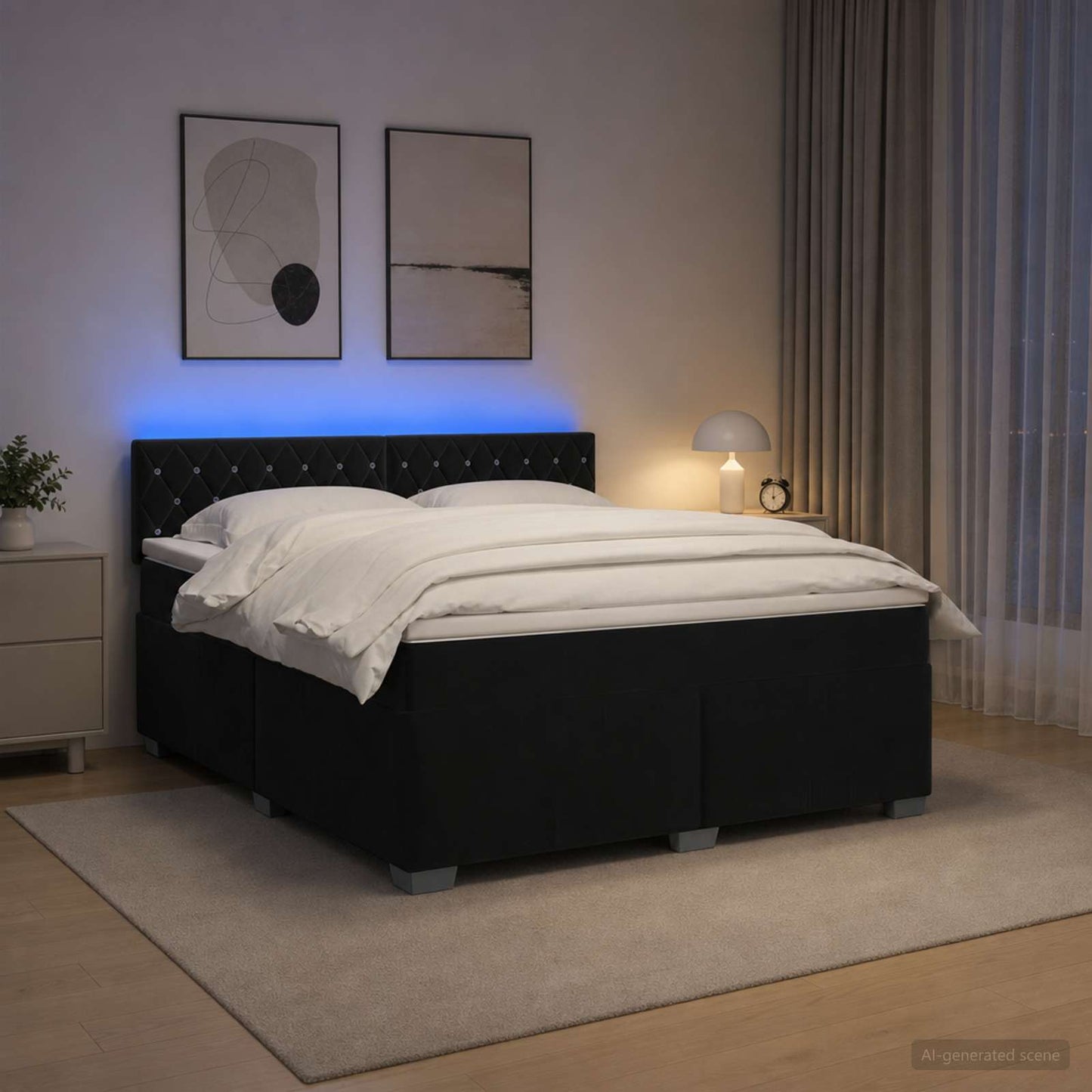 Boxspring Bed met Matras en LED Zwart 140 x 200 cm fluweel
