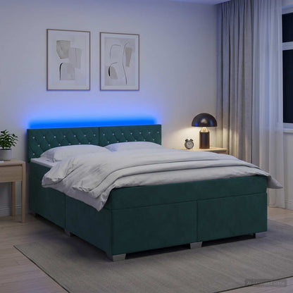 Boxspring Bed met Matras en LED Donkergroen 160 x 200 cm