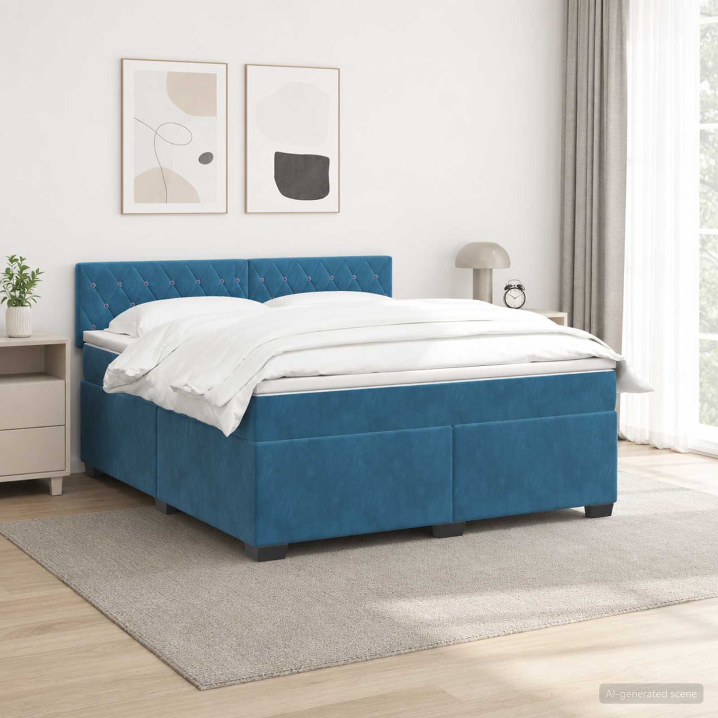 Boxspring Bed met Matras en LED Blauw 160 x 200 cm fluweel