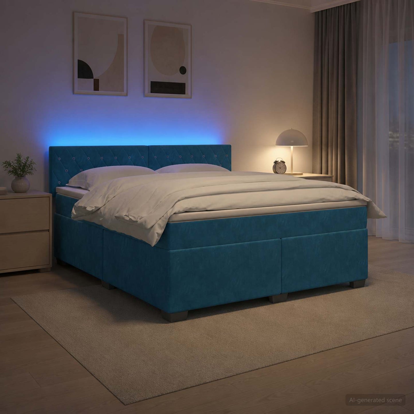 Boxspring Bed met Matras en LED Blauw 160 x 200 cm fluweel