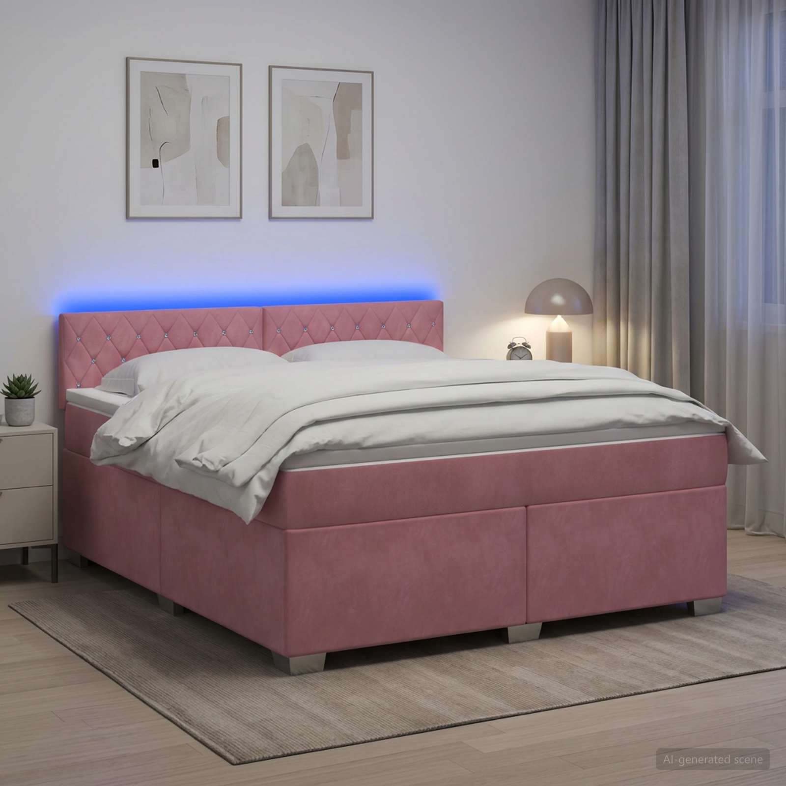 Boxspring Bed met Matras en LED Roze 140 x 200 cm fluweel