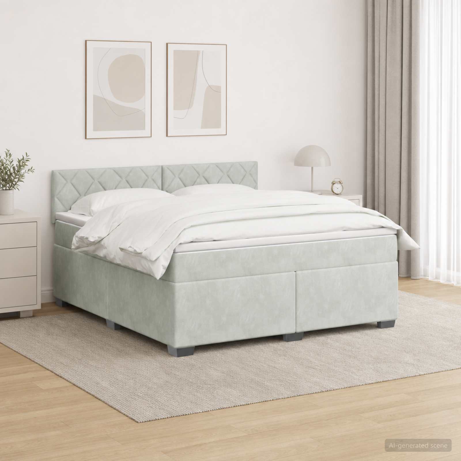 Boxspring Bed met Matras en LED Lichtgrijs 160 x 200 cm fluweel
