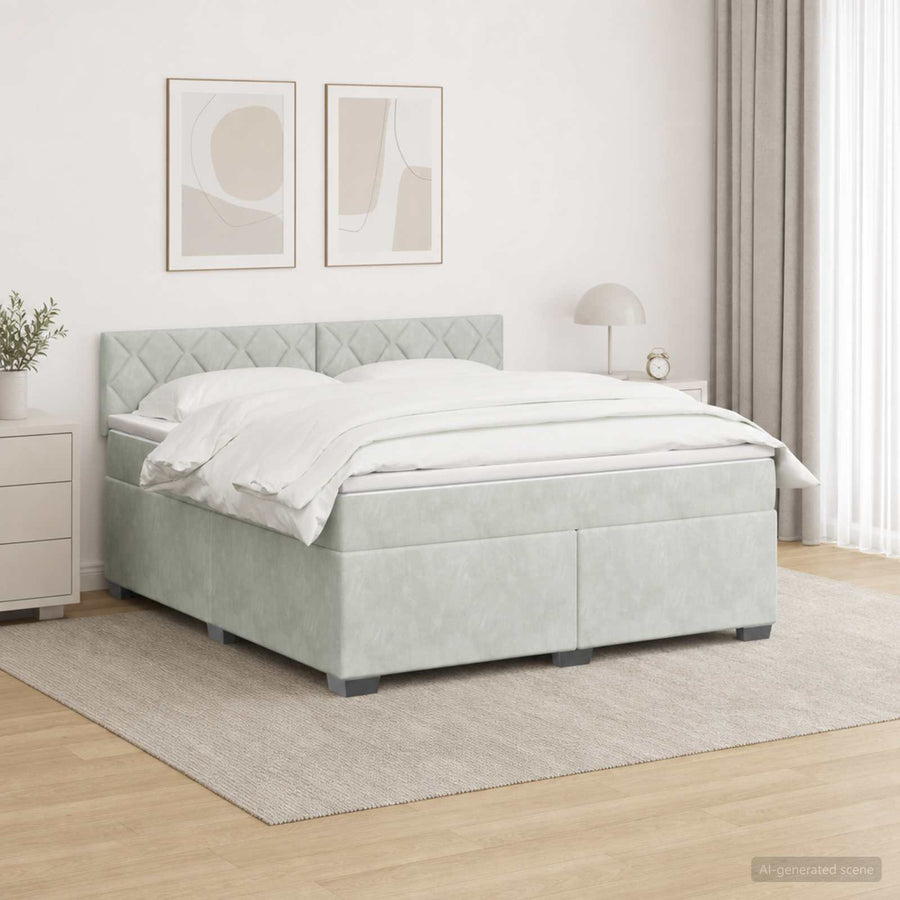 Boxspring Bed met Matras en LED Lichtgrijs 160 x 200 cm fluweel