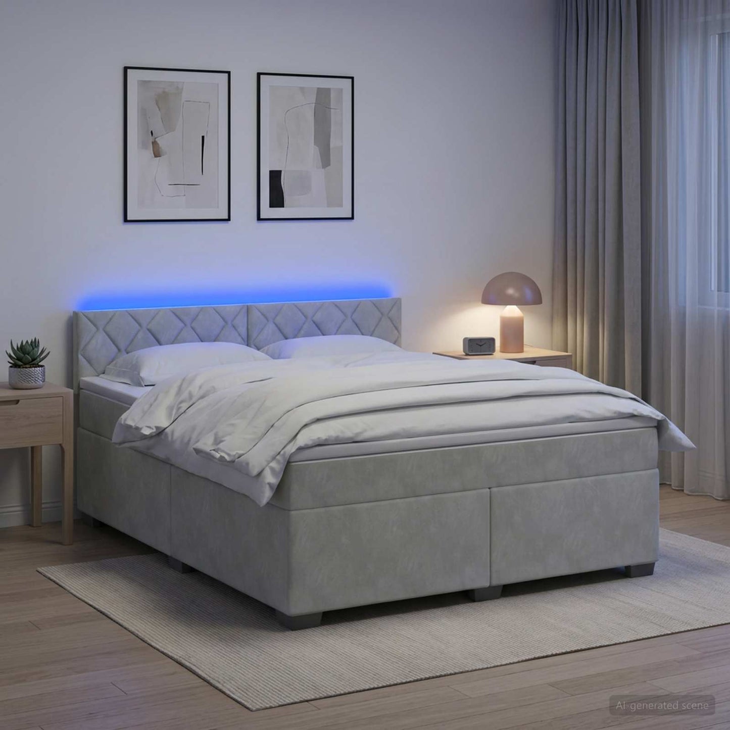 Boxspring Bed met Matras en LED Lichtgrijs 160 x 200 cm fluweel