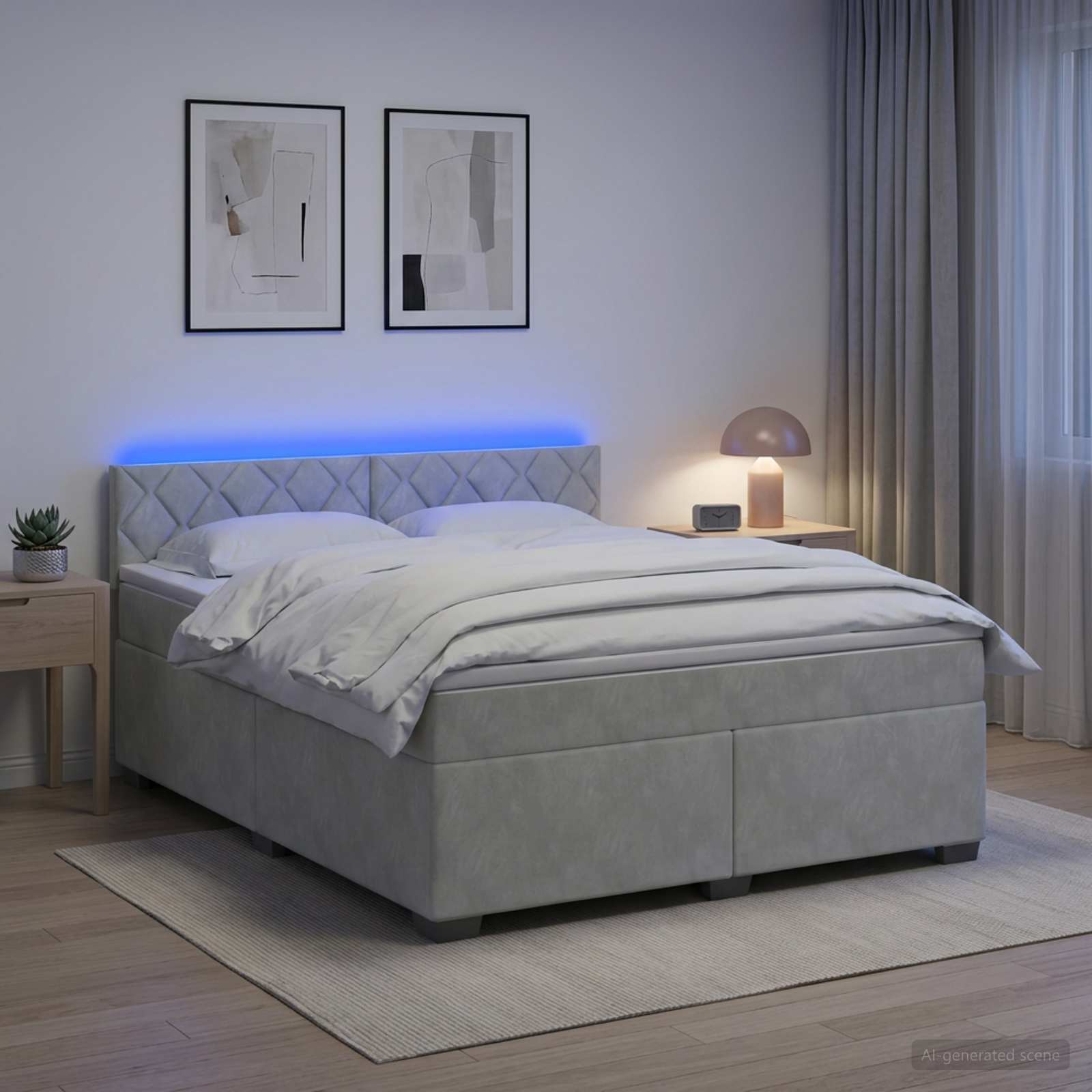 Boxspring Bed met Matras en LED Lichtgrijs 160 x 200 cm fluweel