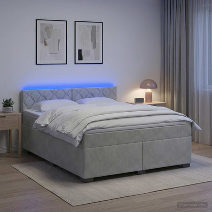 Boxspring Bed met Matras en LED Lichtgrijs 160 x 200 cm fluweel