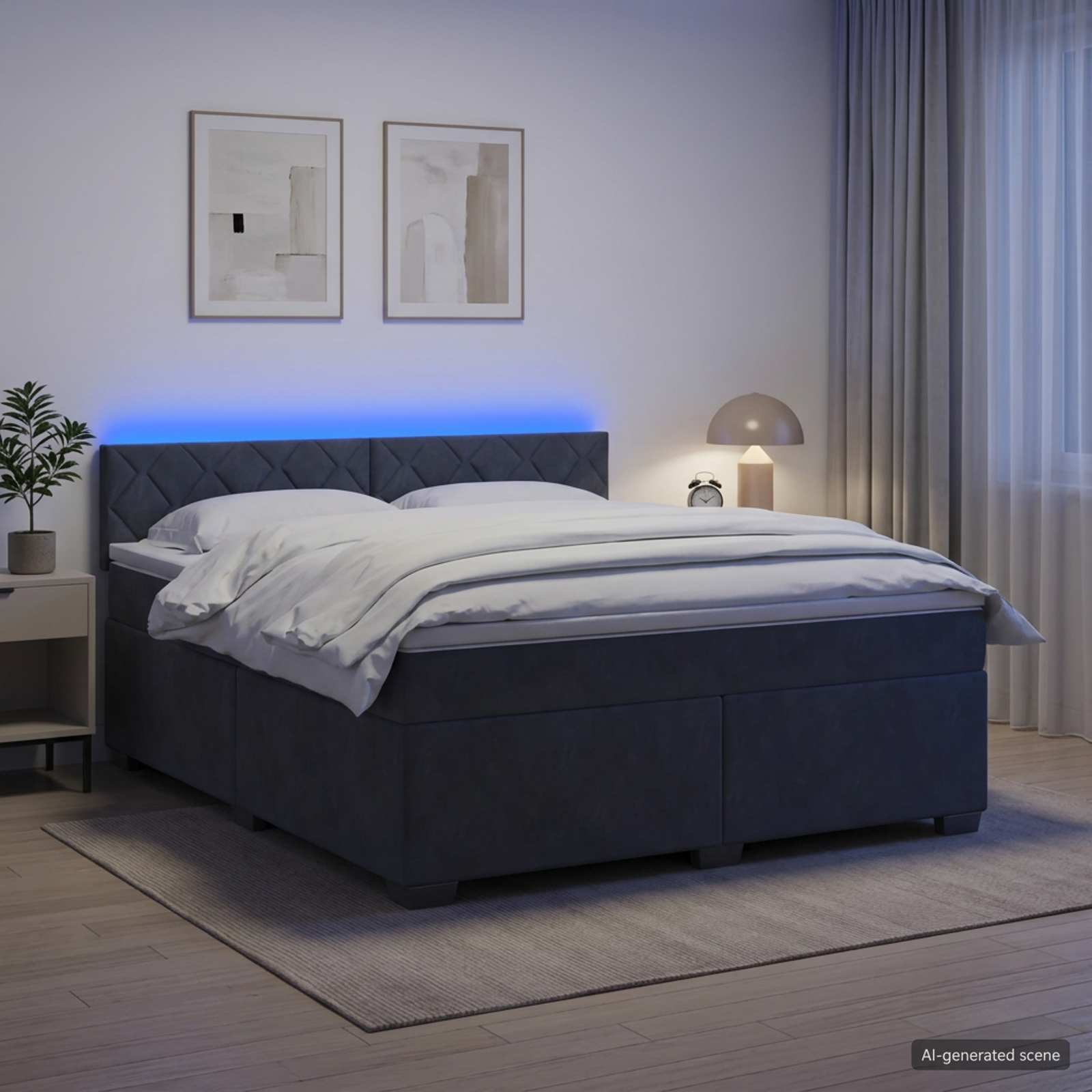 Boxspring Bed met Matras en LED Donkergrijs 140 x 190 cm