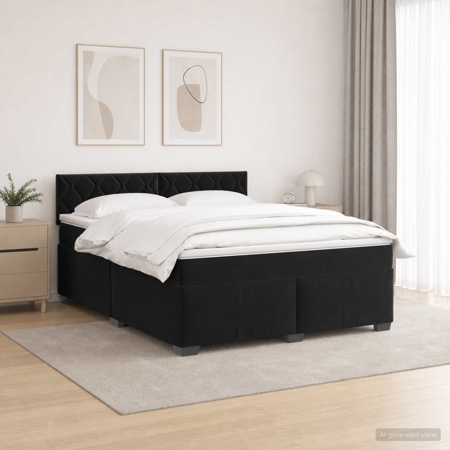 Boxspring Bed met Matras en LED Zwart 160 x 200 cm fluweel