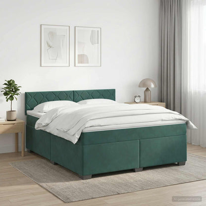 Boxspring Bed met Matras en LED Donkergroen 160 x 200 cm