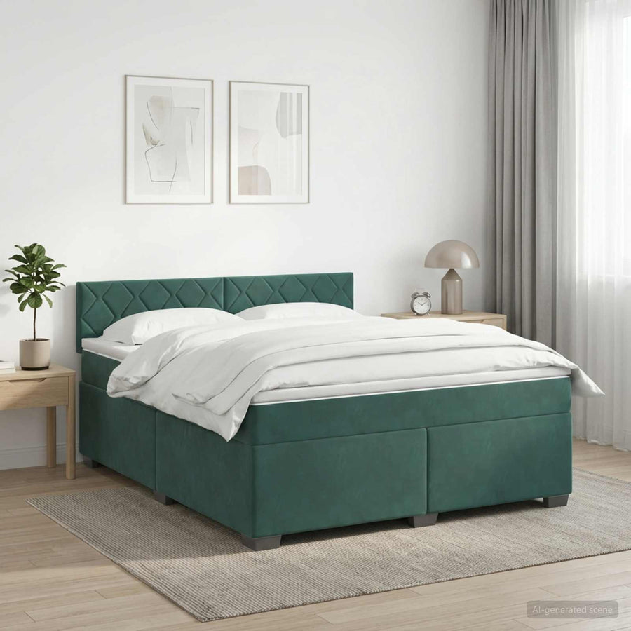 Boxspring Bed met Matras en LED Donkergroen 160 x 200 cm