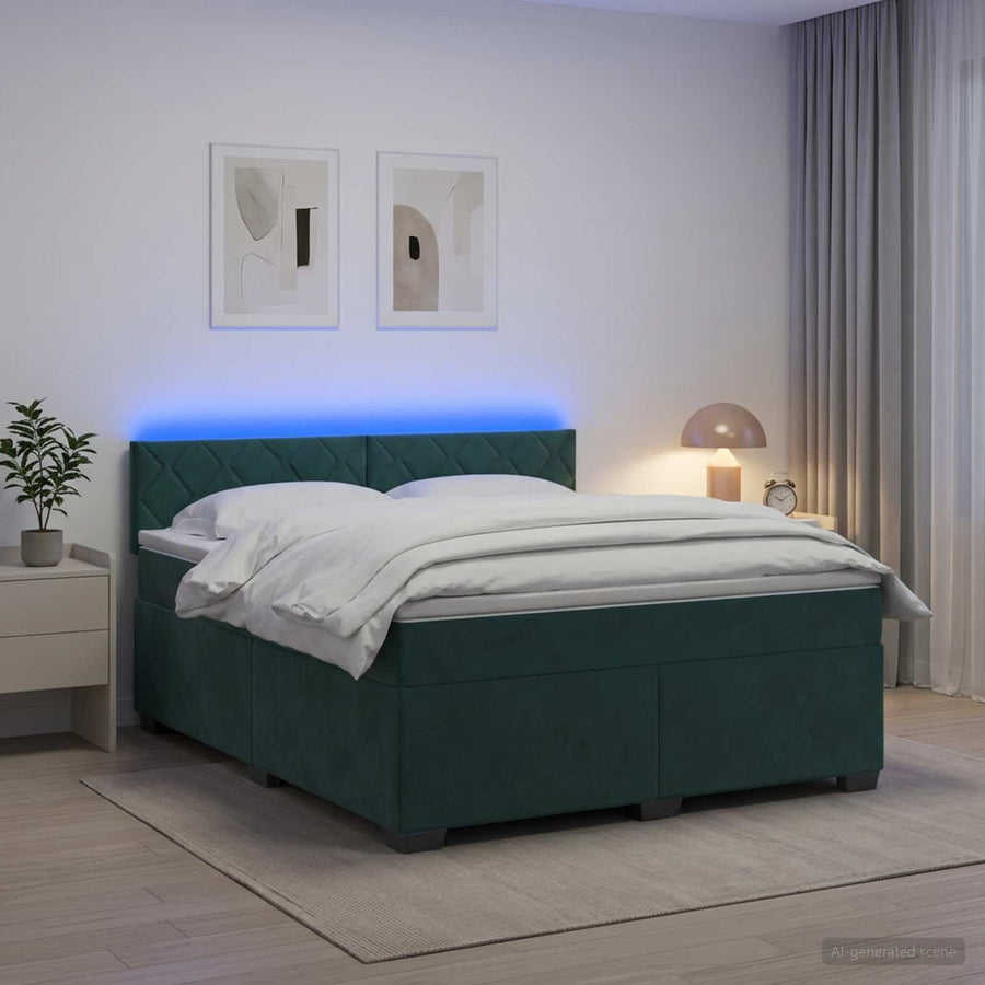 Boxspring Bed met Matras en LED Donkergroen 160 x 200 cm