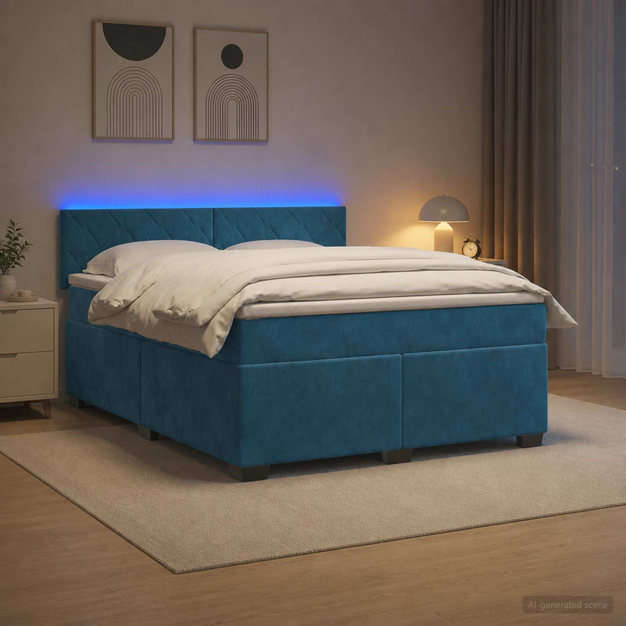 Boxspring Bed met Matras en LED Blauw 140 x 200 cm fluweel