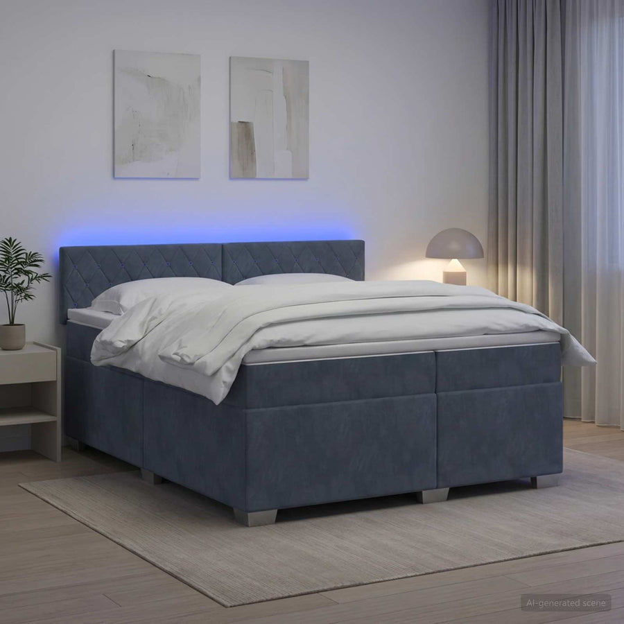 Boxspring Bed met Matras en LED Donkergrijs 200 x 200 cm