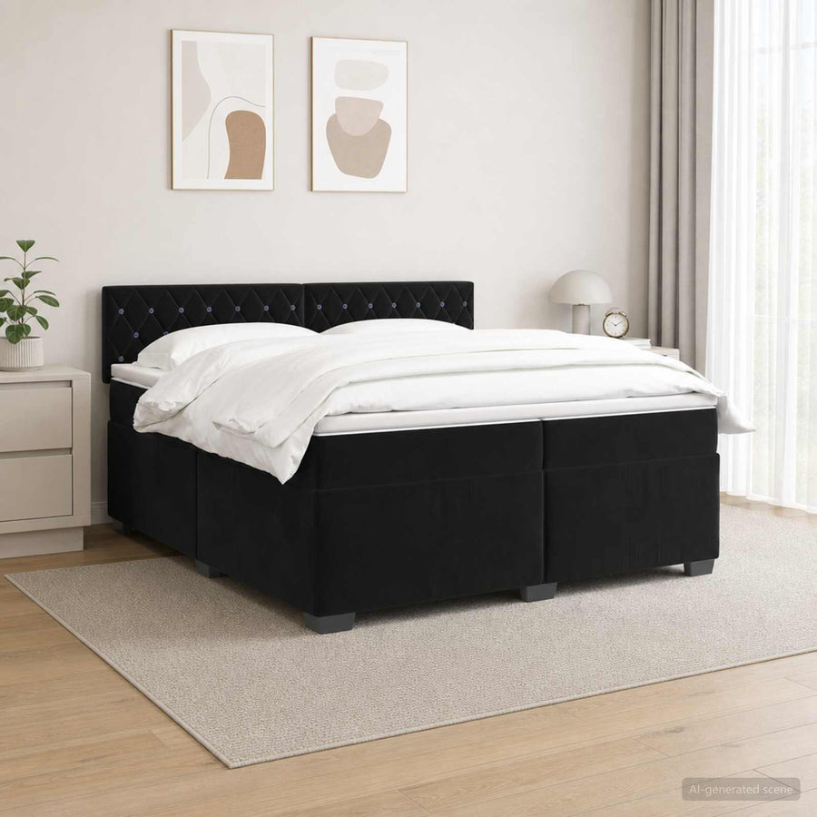 Boxspring Bed met Matras en LED Zwart 200 x 200 cm fluweel