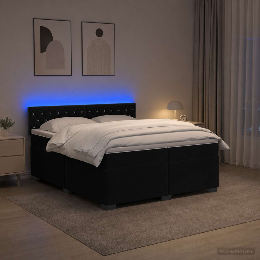 Boxspring Bed met Matras en LED Zwart 200 x 200 cm fluweel