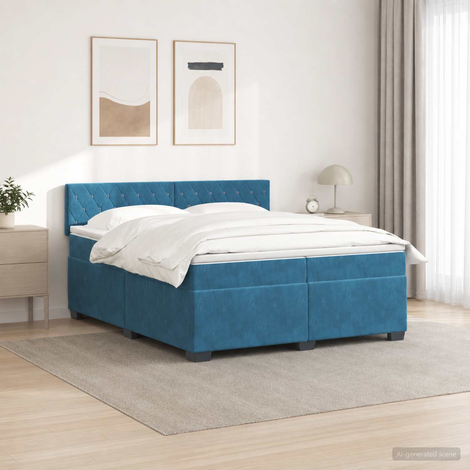 Boxspring Bed met Matras en LED Blauw 200 x 200 cm fluweel