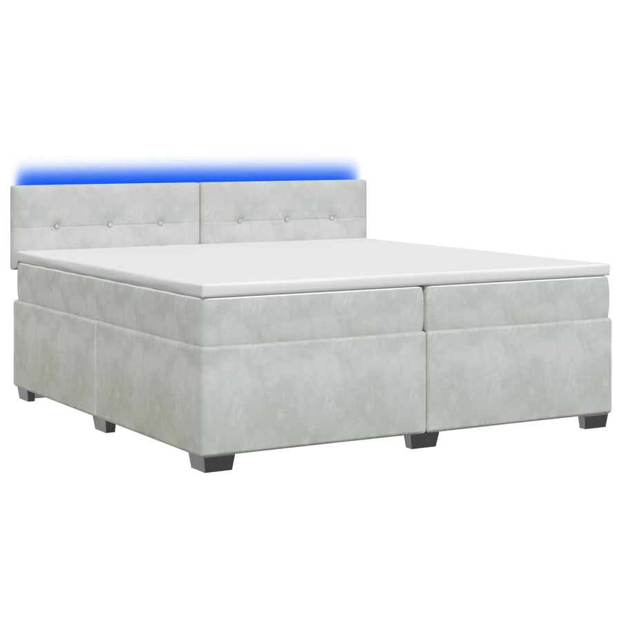 Boxspring Bed met Matras en LED Lichtgrijs 200 x 200 cm fluweel