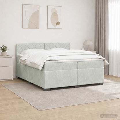 Boxspring Bed met Matras en LED Lichtgrijs 200 x 200 cm fluweel