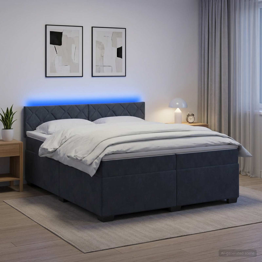Boxspring Bed met Matras en LED Donkergrijs 200 x 200 cm