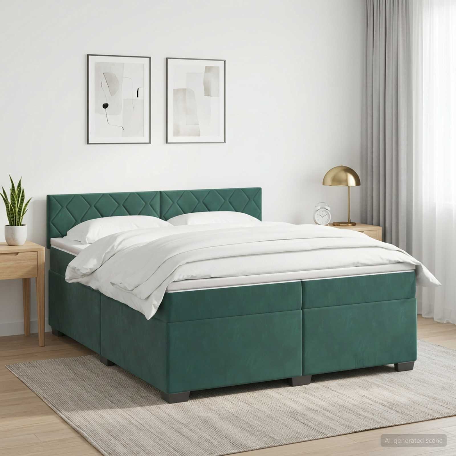 Boxspring Bed met Matras en LED Donkergroen 200 x 200 cm
