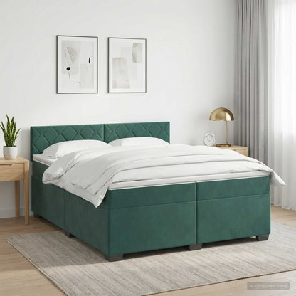 Boxspring Bed met Matras en LED Donkergroen 200 x 200 cm