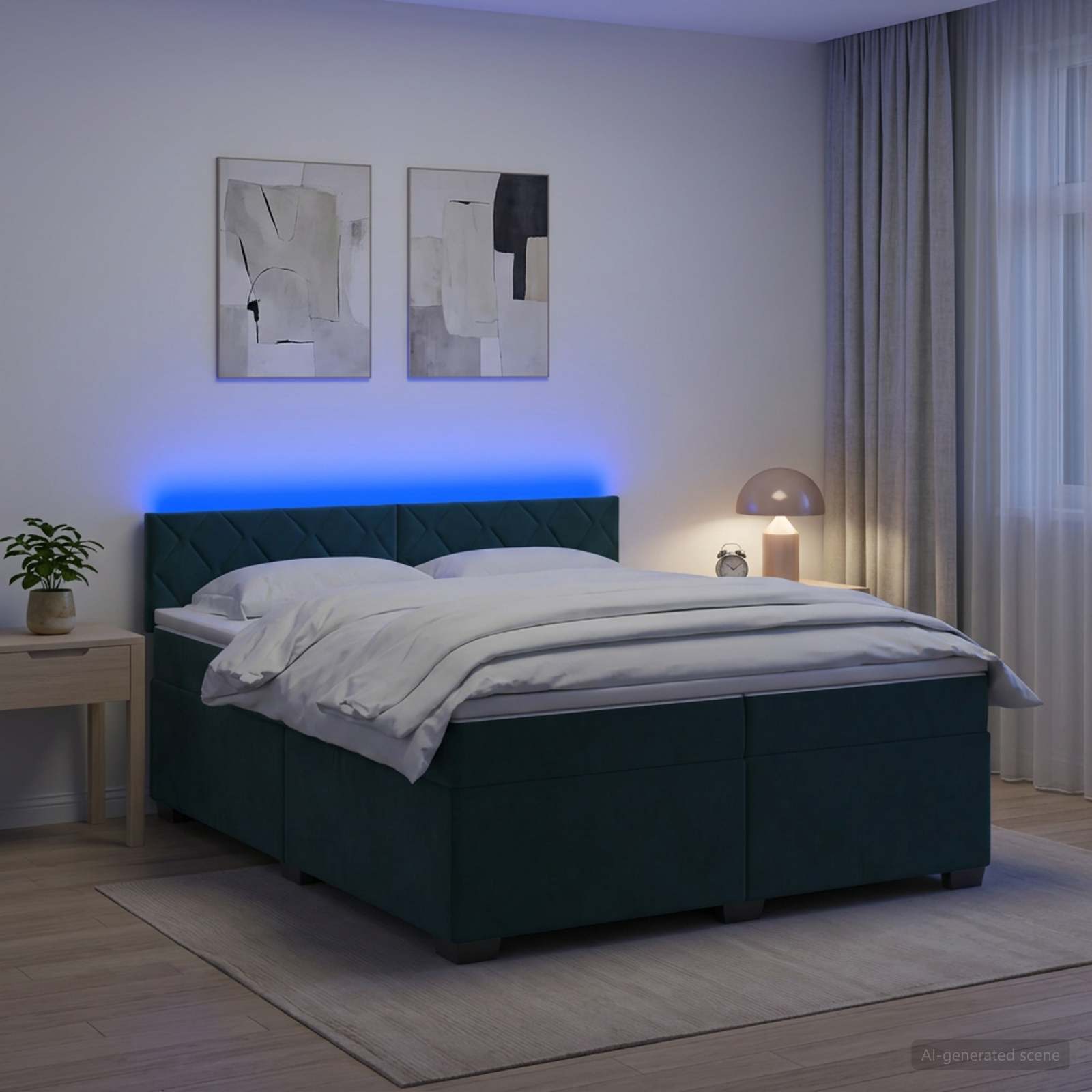 Boxspring Bed met Matras en LED Donkergroen 200 x 200 cm