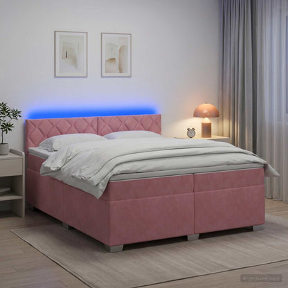 Boxspring Bed met Matras en LED Roze 200 x 200 cm fluweel